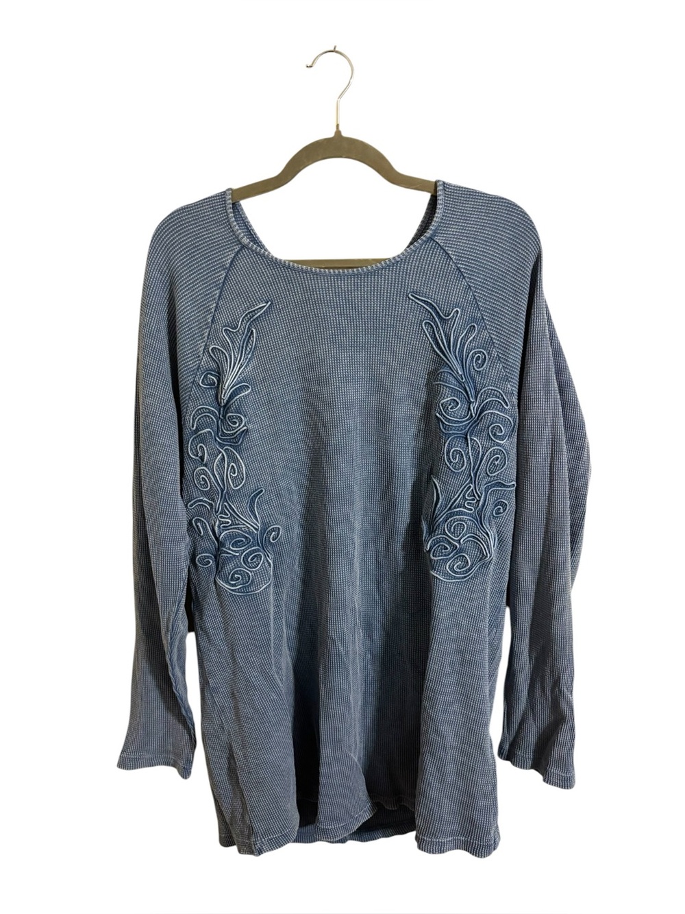 Soft Surroundings Blue Waffle Cotton‎ Embroidered Tunic Top 1X